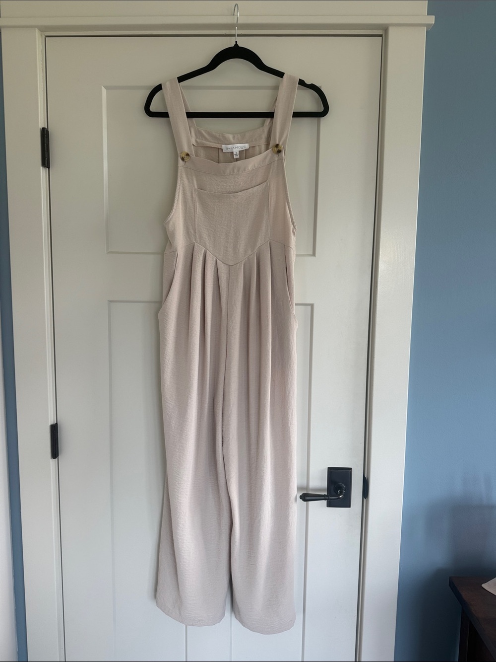 B Famous NYC Neutral Cream Wide-Leg Jumpsuit NWT Size M